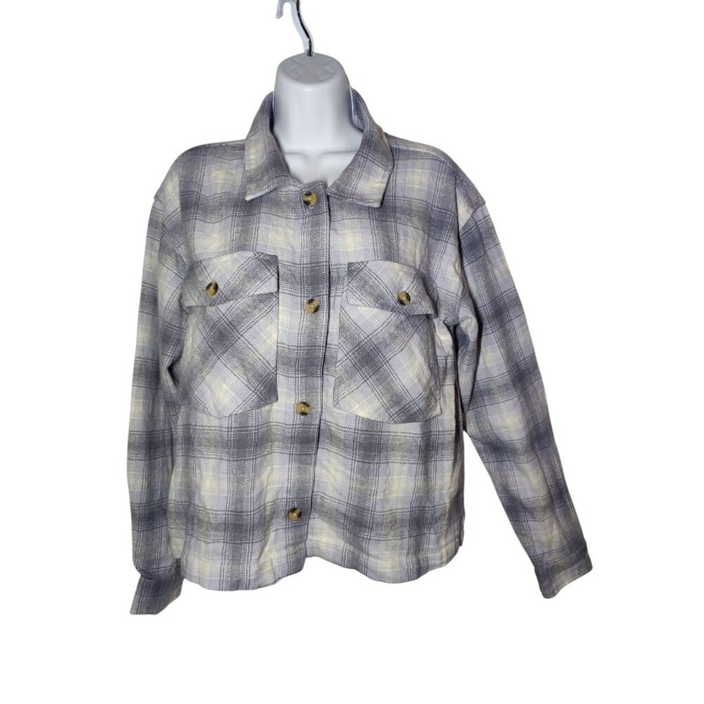 Beach Lunch Lounge Ella Blue Hale Plaid Flannel Shacket Buttoned Shirt Pockets M